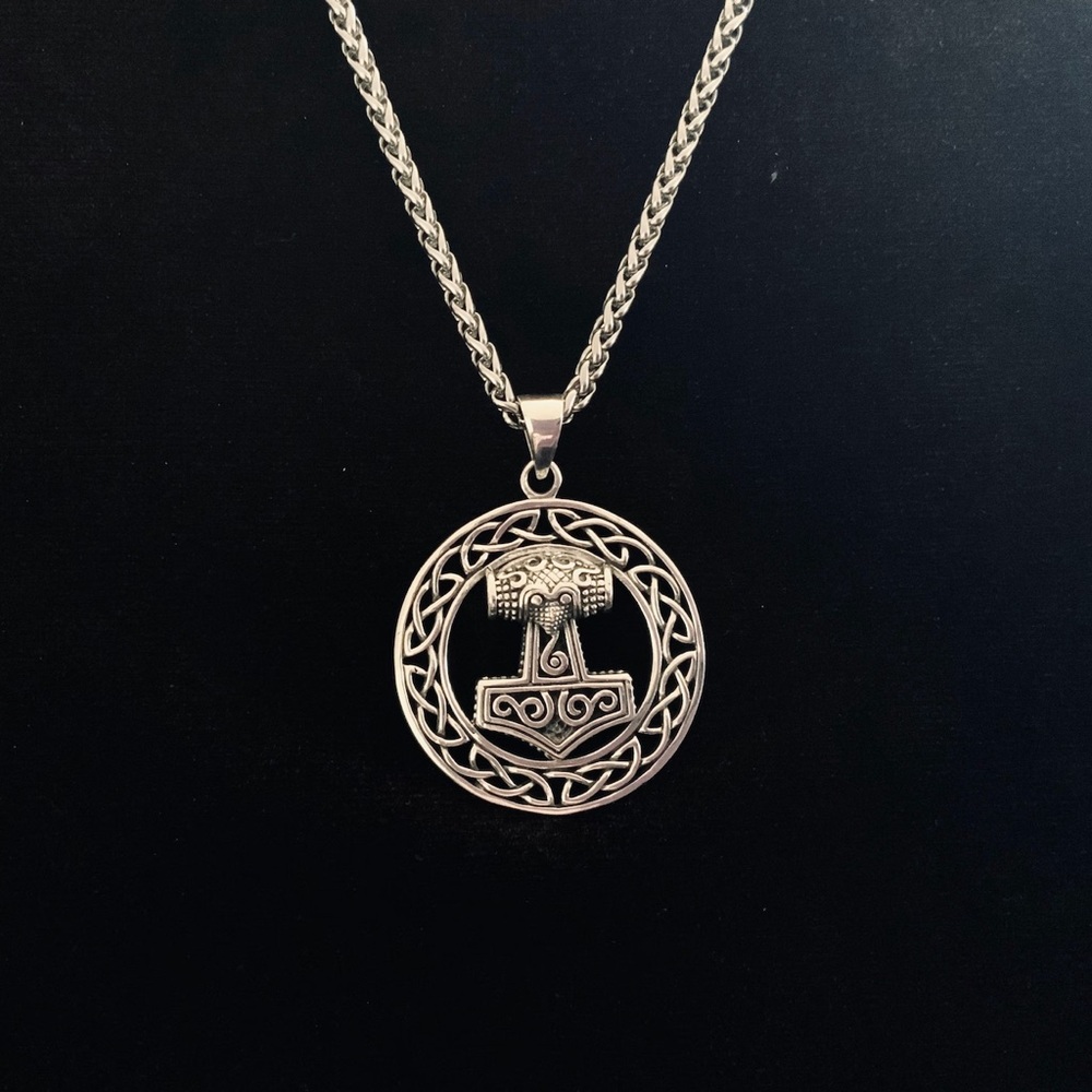 Large Men's 925 Sterling Silver Viking Thors Hammer Pendant Free Chain Necklace